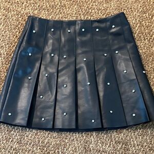Zara girl Black leather Skirt with rhinestone Accents